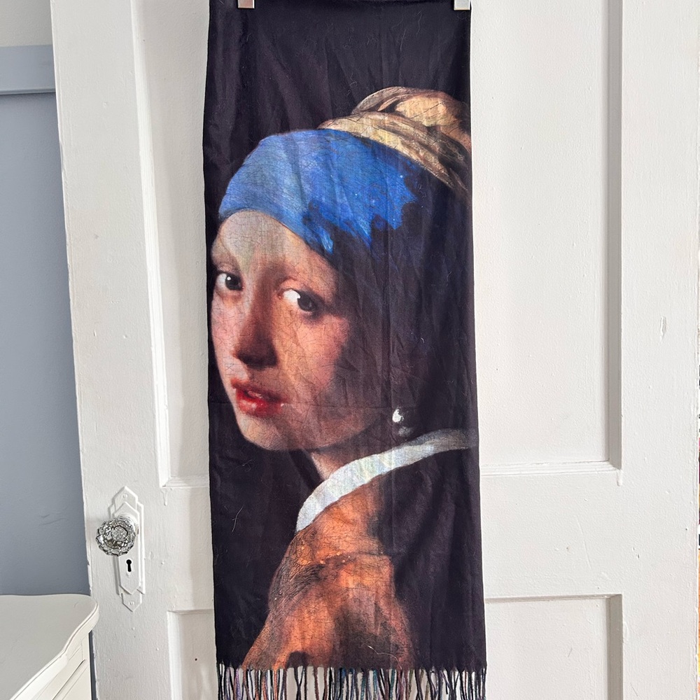 Artistic Scarf with Girl with a Pearl Earring and Monet Print double sided